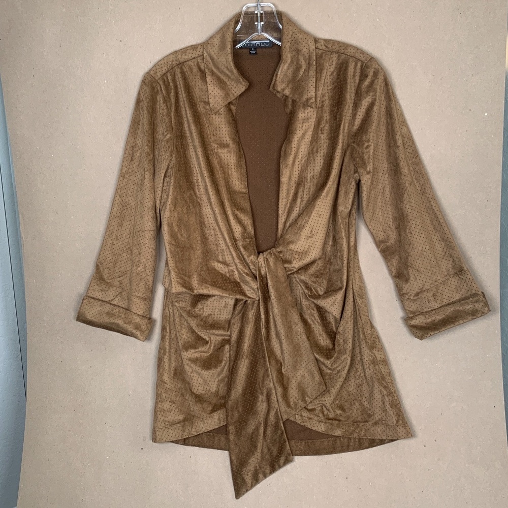 Mishca Tie-Front Microfiber Faux Suede Lightweight Top S